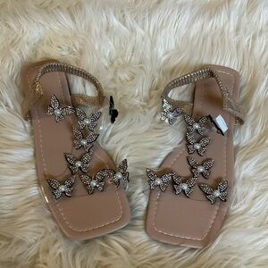 Rhinestone Butterfly Flat Sandals (Size 7)